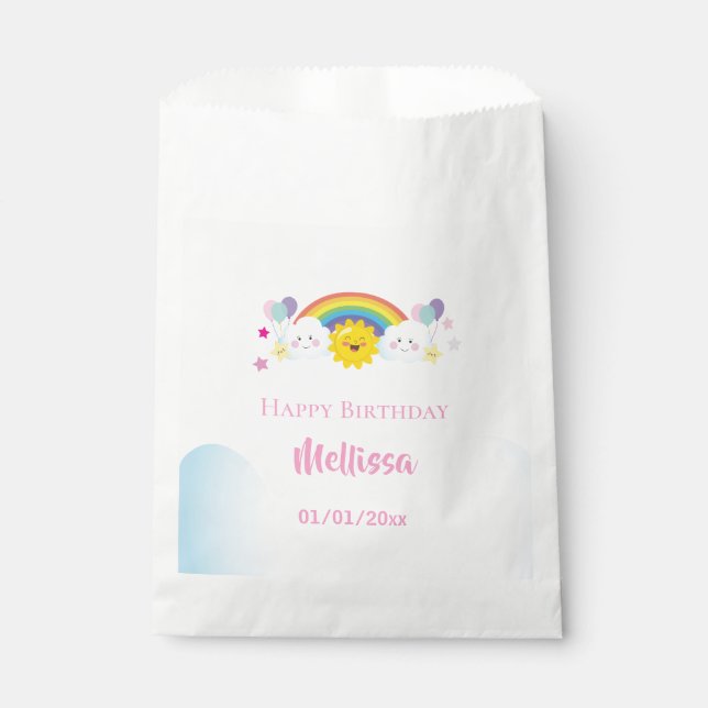Cloud and Rainbow Children Birthday party Favour Bag (Front)