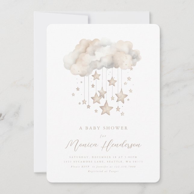 Cloud and Stars Baby Shower Invitation (Front)