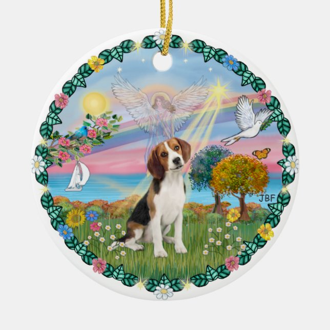 Cloud Angel #1B - Beagle Ceramic Ornament (Front)