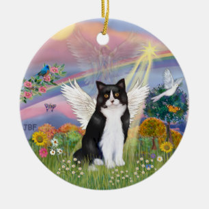 Cloud Angel - Black & White Cat Angel Ceramic Ornament