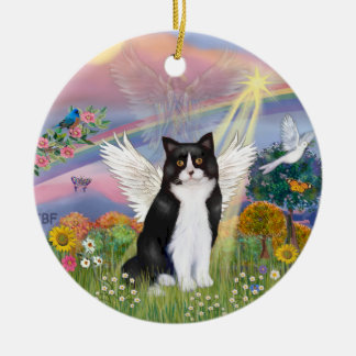 Cloud Angel - Black & White Cat Angel Ceramic Ornament