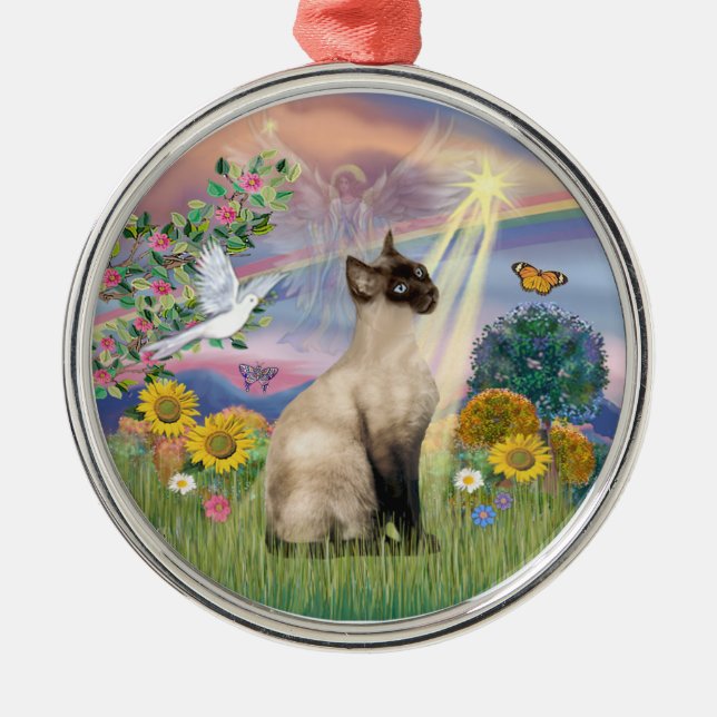 Cloud Angel - Siamese Cat Metal Ornament (Front)