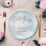 Cloud baby shower grey clouds baby shower template paper plate<br><div class="desc">Cloud  baby shower template paper plates personalized tableware. Pastel grey watercolor clouds modern casual script baby shower personalized table decor template plates.</div>