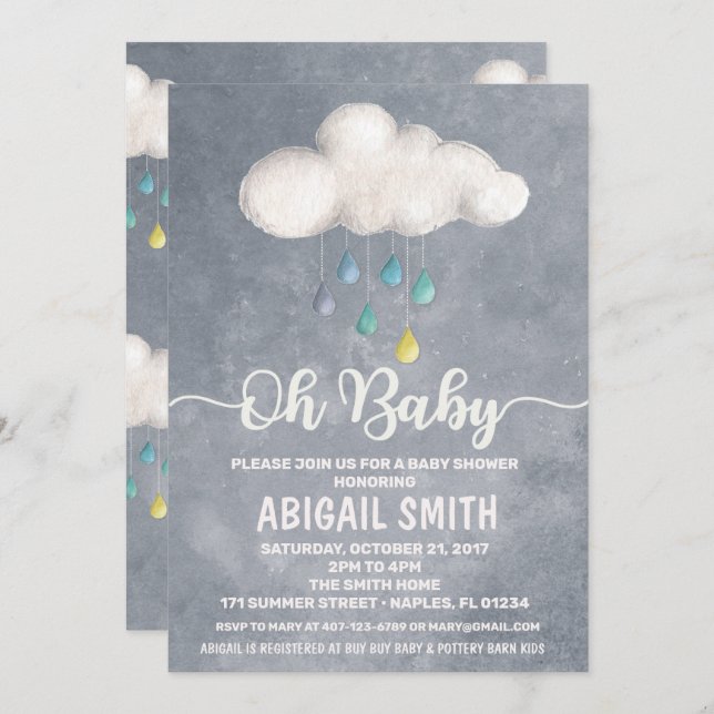 Cloud Baby Shower Invitation Raindrop Love (Front/Back)