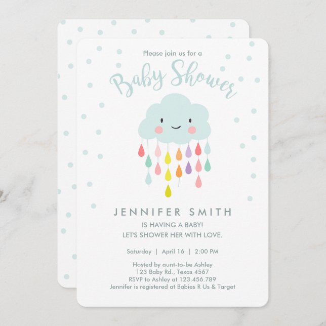Cloud Baby Shower Invitation Raindrop Love (Front/Back)