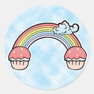 cloud background, End of Rainbow Cupcakes Classic Round Sticker