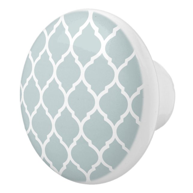 Cloud Blue Moroccan Quatrefoil Ceramic Knob (Right)