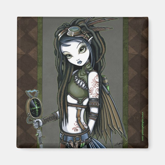 "Cloud Burst" Steampunk Aviatrix Fairy Magnet (Front)