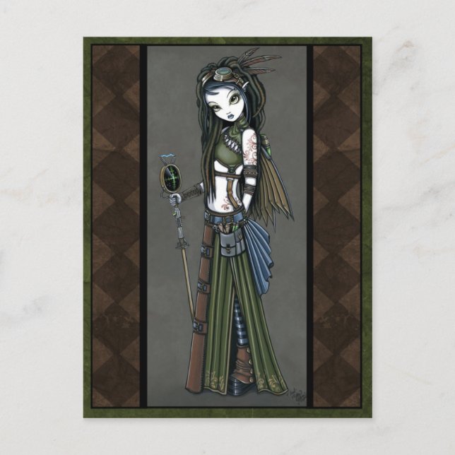 "Cloud Burst" Steampunk Aviatrix Fairy Postcard (Front)