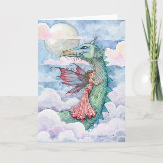 Cloud Busting Fairy Dragon Card by Molly Harrison (Front)
