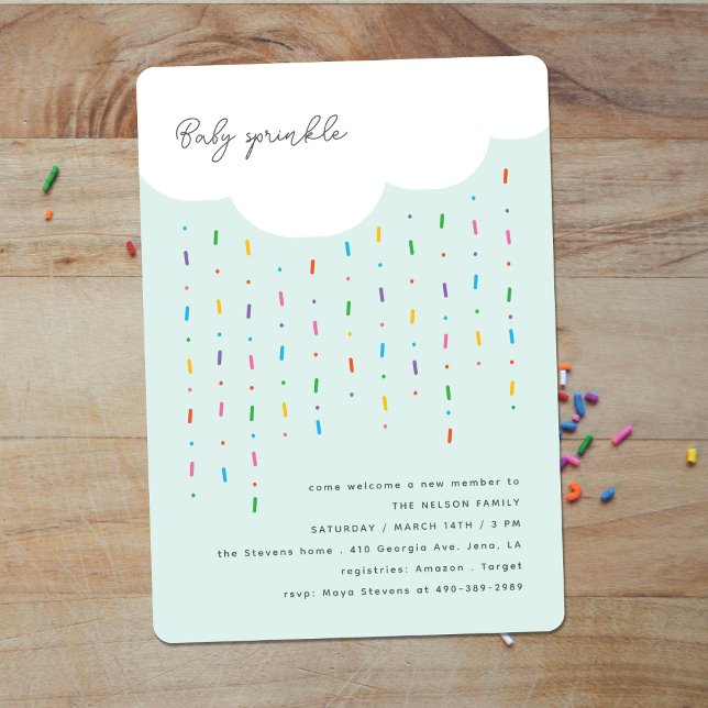 Cloud & Candy Sprinkles Mint Baby Sprinkle Invitation (Creator Uploaded)