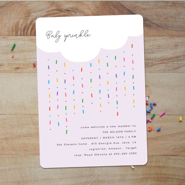 Cloud & Candy Sprinkles Purple Baby Sprinkle Invitation (Creator Uploaded)