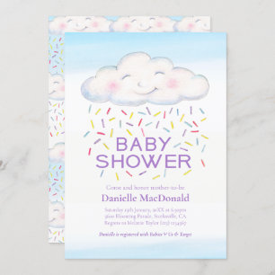 Cloud candy sprinkles watercolor baby shower invitation