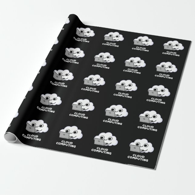 Cloud Computing Computer Weather Pun Dark BG Wrapping Paper (Unrolled)