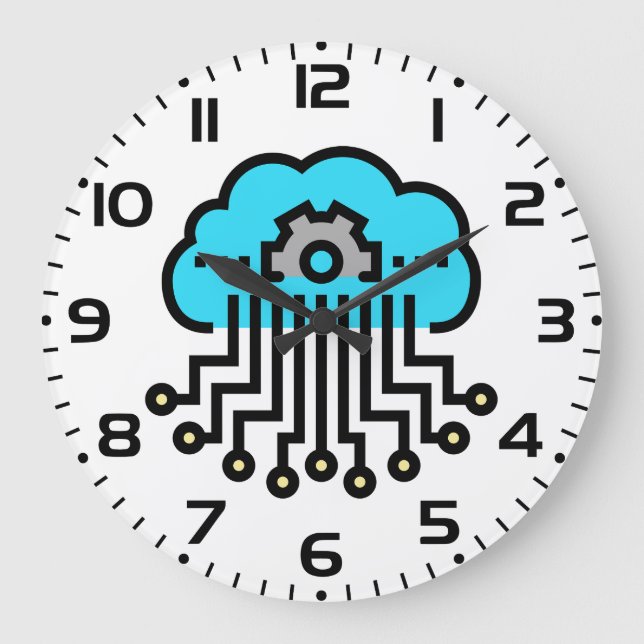 Cloud Computing Network Circuit Gear Tech Large Clock (Front)