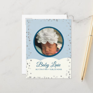 Cloud Confetti Dot Border Baby Grey Blue Announcement Postcard