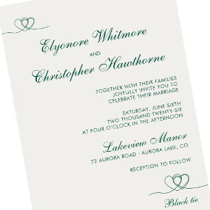 Cloud Dancer Forest Teal Elegant Script Wedding Invitation