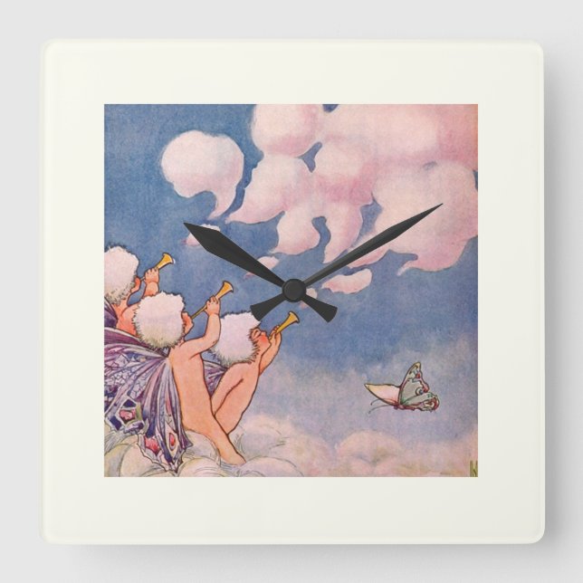 Cloud Faeries Making Clouds Square Wall Clock (Front)