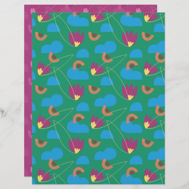 Cloud Floral Scrapbook Paper (Front/Back)