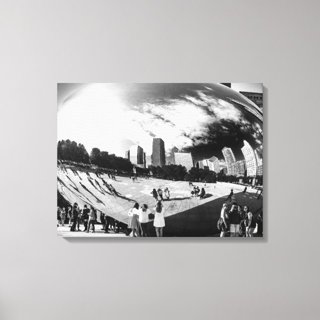 Cloud Gate The Bean Chicago Blank and White Lndscp Canvas Print (Front)