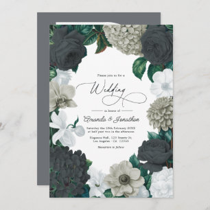 Cloud Gray, Charcoal Slate & Soft White Wedding Invitation