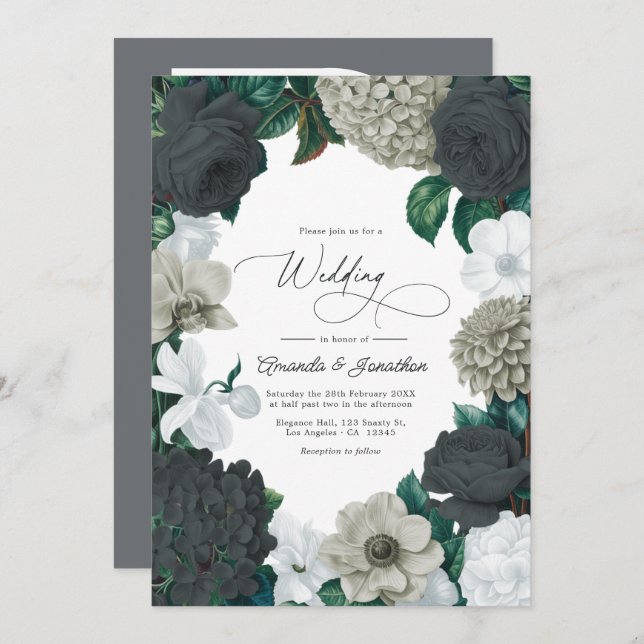 Cloud Gray, Charcoal Slate & Soft White Wedding Invitation (Front/Back)