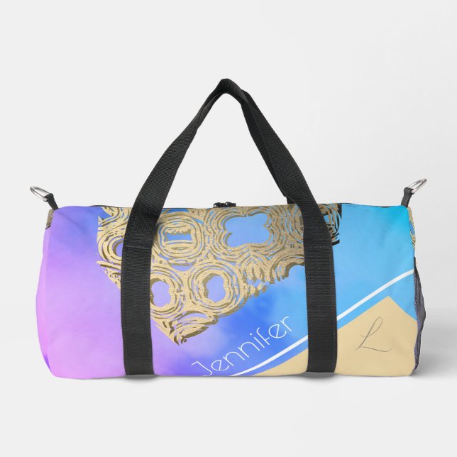 Cloud-kissed Serenity: The Golden Lace  Duffle Bag (Front)