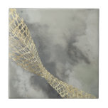 Cloud Matrix Tile<br><div class="desc">Cloud Matrix II by Jennifer Goldberger. Features a gold,  mesh-like shape against a contrasting cloud-like grey background.</div>