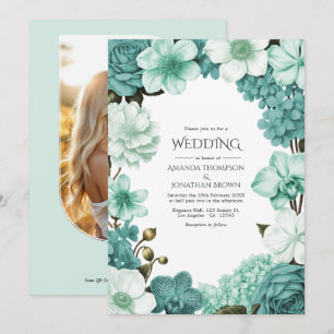 Cloud Mint, Frosted Teal & Seaglass Ivory Wedding Invitation