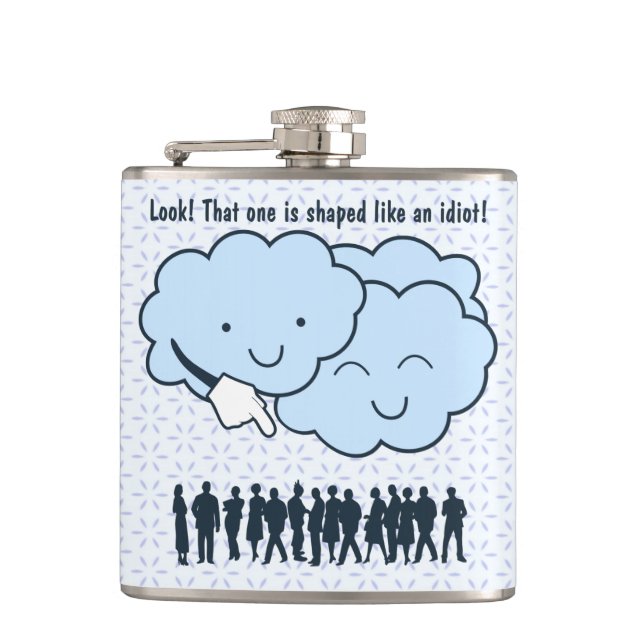 Cloud Mocks Human Shapes Funny Cartoon Hip Flask (Front)