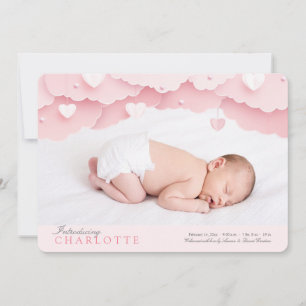 Cloud neuf Faire-part de naissance photo rose