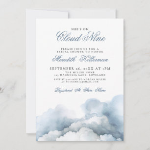 Cloud Nine 9 Elegant Blue Bridal Shower Invitation