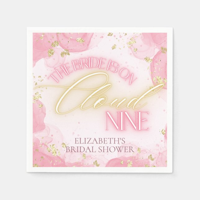 Cloud Nine 9 Glow Pink Gold Glitter Bridal Shower Napkin (Front)