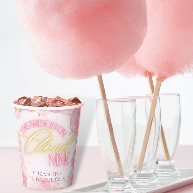 Cloud Nine 9 Glow Pink Gold Glitter Bridal Shower Paper Cups (Creator Uploaded)