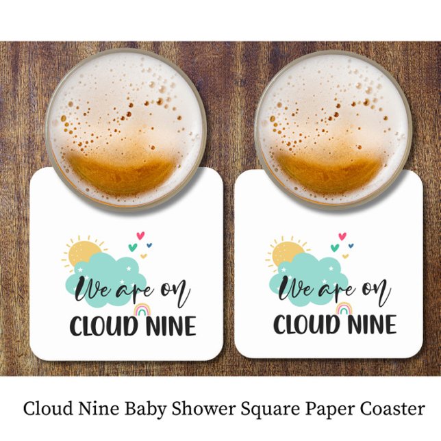 Cloud Nine Baby Shower  Square Paper Coaster (Creator Uploaded)