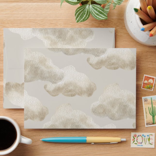Cloud Nine Beige Gender Neutral Sky Baby Shower Envelope (Desk)