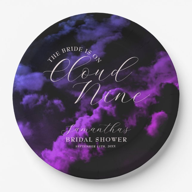 Cloud nine Black Celestial Galaxy Bridal Shower Paper Plate (Front)