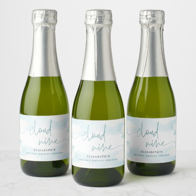 Cloud Nine Blue and White Bridal Shower dream mini Sparkling Wine Label (Bottles)