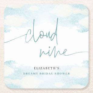 Cloud Nine Blue and White Bridal Shower dreamy Square Paper Coaster