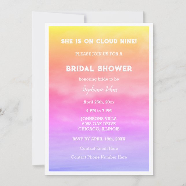 Cloud Nine Bridal Shower Wedding Pink Sky Artsy Invitation (Front)