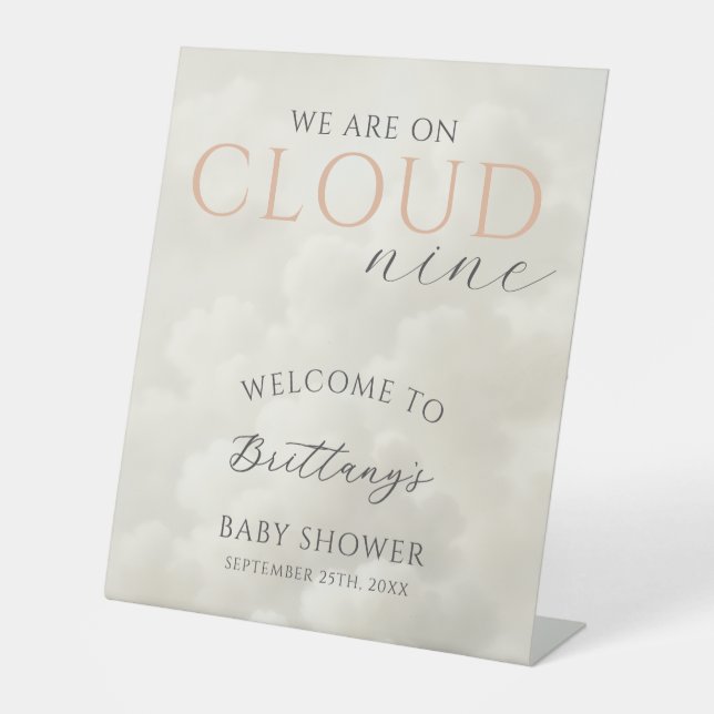 Cloud Nine Clouds Baby Shower Welcome Pedestal Sign (Front)