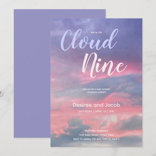 Cloud Nine Gender Neutral Baby Shower Invitations (Devant / Derrière)