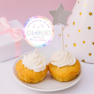 Cloud Nine Girl 9th Birthday Party Pastel Classic Round Sticker