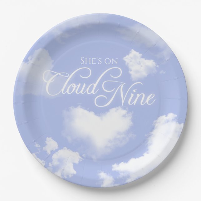 Cloud Nine Heart Clouds Blue Sky Bridal Shower Paper Plate (Front)