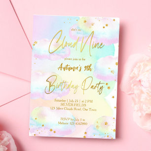 Cloud nine pastel rainbow clouds birthday invitation