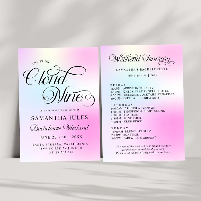  Cloud Nine Pink Gradient Bachelorette Weekend Invitation (Creator Uploaded)