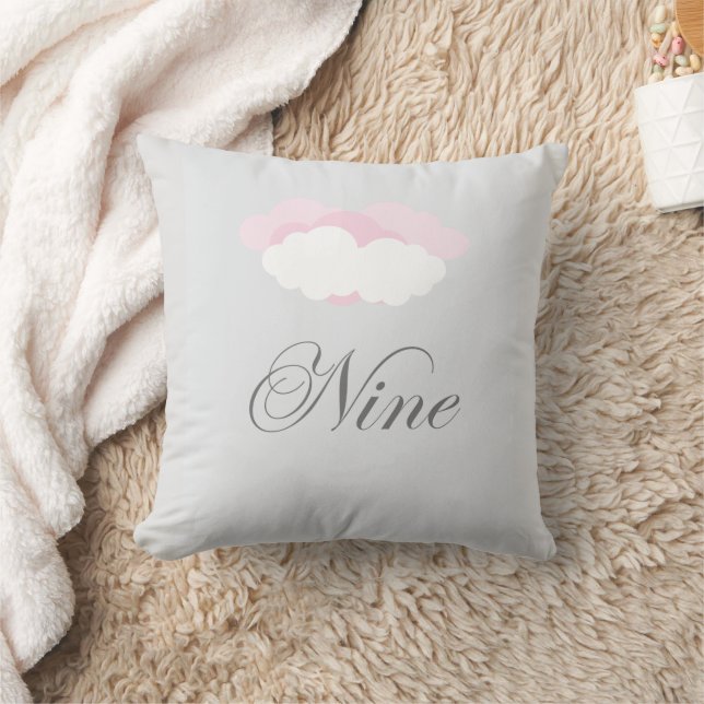 Cloud Nine Positive Feeling Pink and Gray Text Throw Pillow (Blanket)