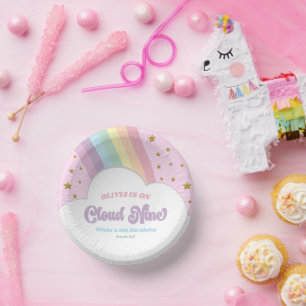 Cloud Nine Rainbow and Stars 9th Birthday Party Paper Plate