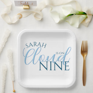 Cloud nine simple modern script bridal shower paper plate