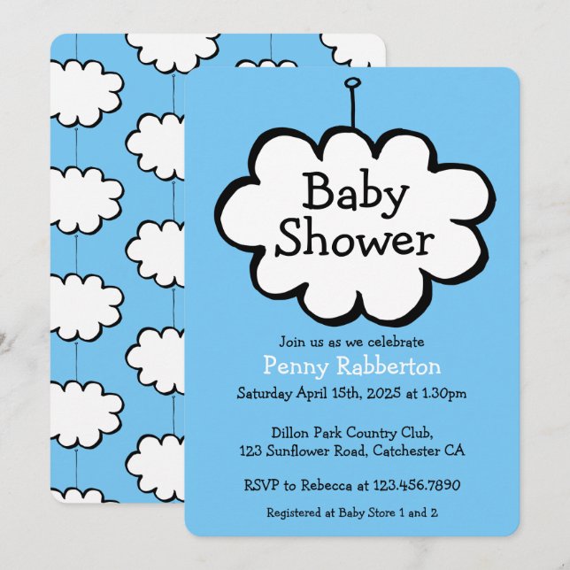 Cloud on a String Baby Shower Invite (Front/Back)